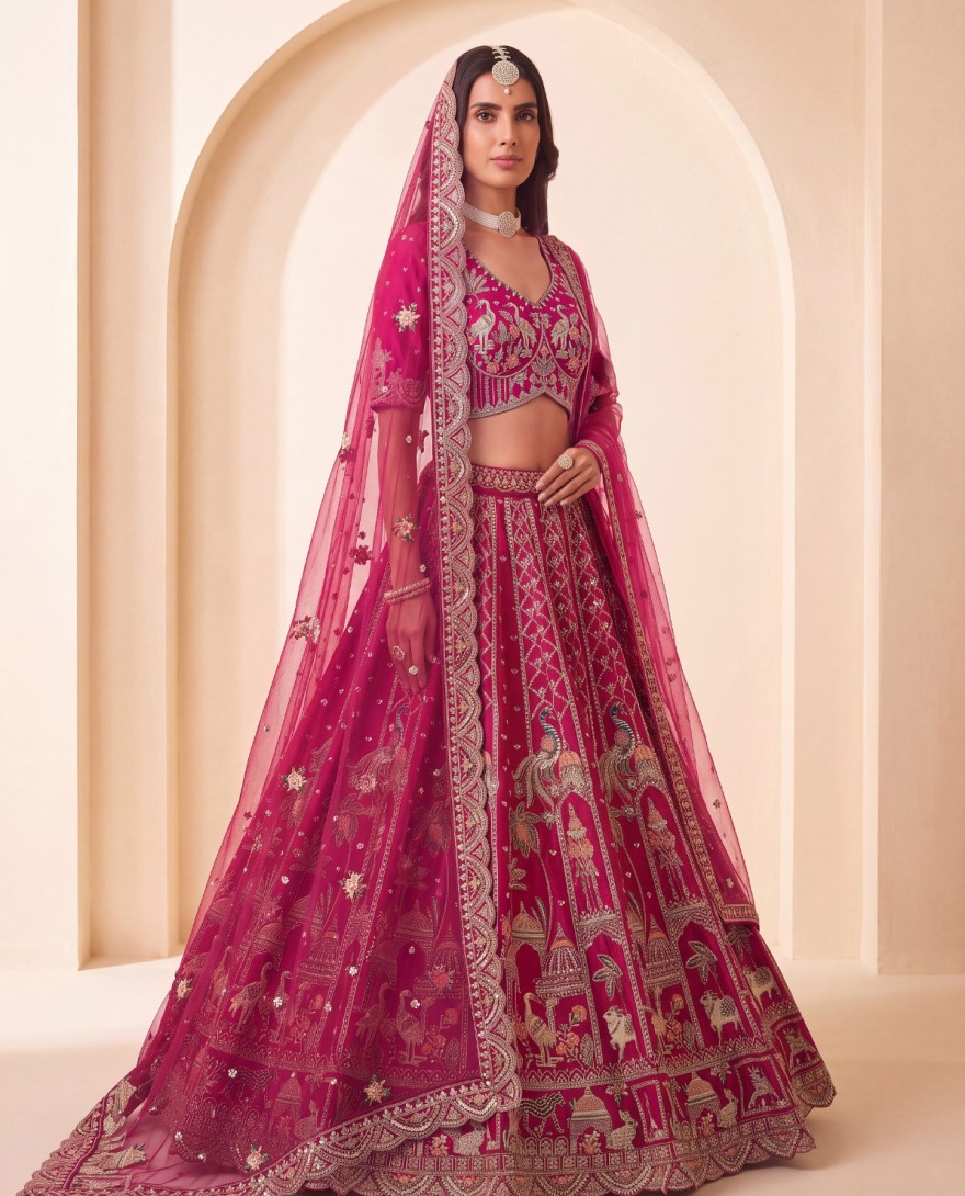 3073B - Rani Silk Beads, Embroidered, Sequins, Thread and Zari Work Lehenga Choli